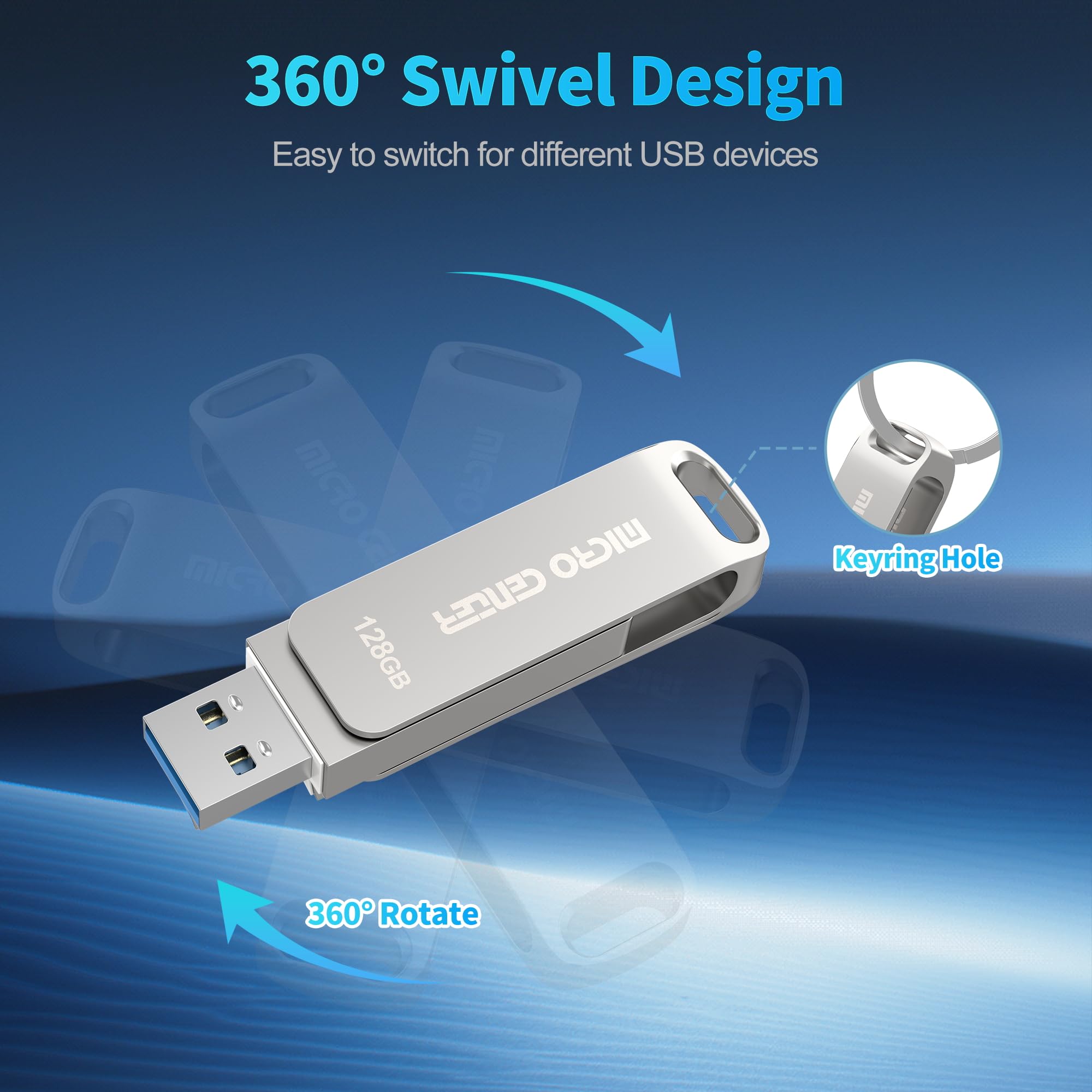 Micro Center SuperSpeed 3 Pack 128GB USB 3.2 Gen 1 Dual Drive Type-C & OTG Type-A 2-in-1 up to 200MB/s Swivel Metal Flash Drive Memory Storage Stick for Android Phones Tablets Mac Laptop - Image 4
